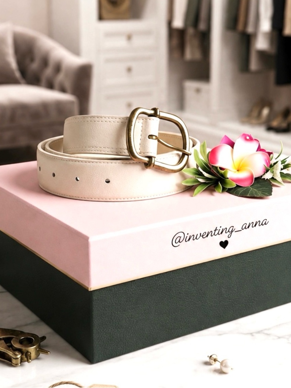 Off-White Cream Colored Belt with Brushed Gold-Tone Buckle by Chaps